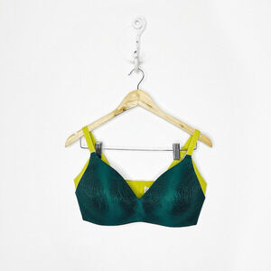KNIX Lace WingWoman Contour Bra Emerald Green/Yellow womens 5 38C 40C 38D